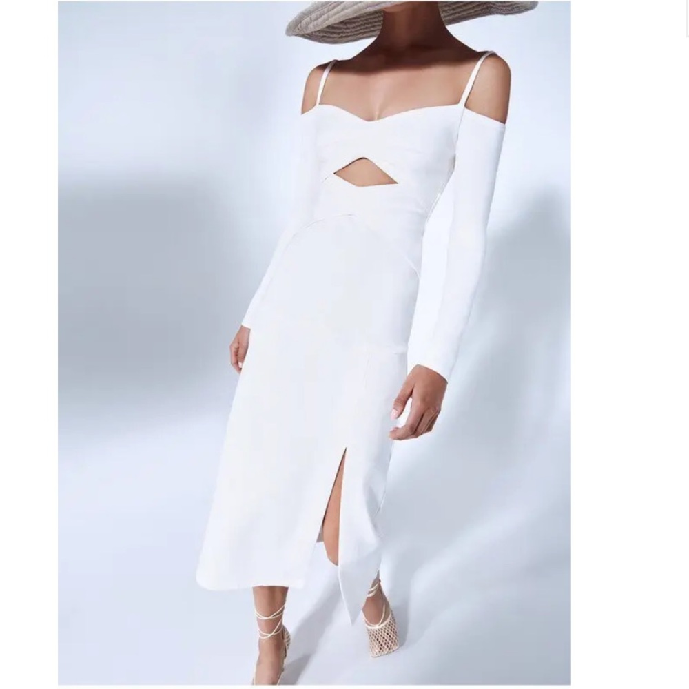 Alexis ‘Elisabet’ Elegant Cut-Out Side Slit Midi Dress in Off White Size Small - Picture 6 of 15
